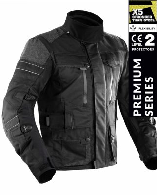 Premium Dynatech Black Kevlar 17092:2020 Waterproof Mc Allvädersjacka Mcv