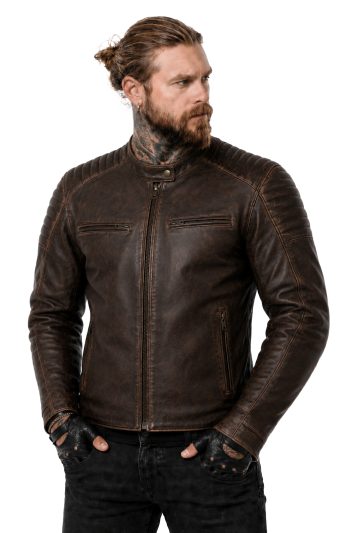 Bandit 92X Distressed Brown Getnappa Ce Premium Mc Skinnjacka
